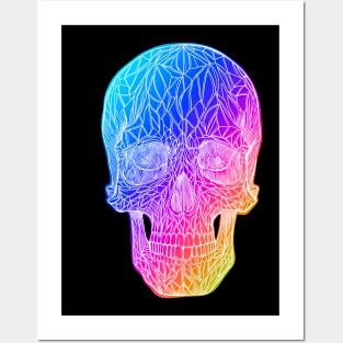 Stained glass skull design - inverted rainbow with white line version Posters and Art